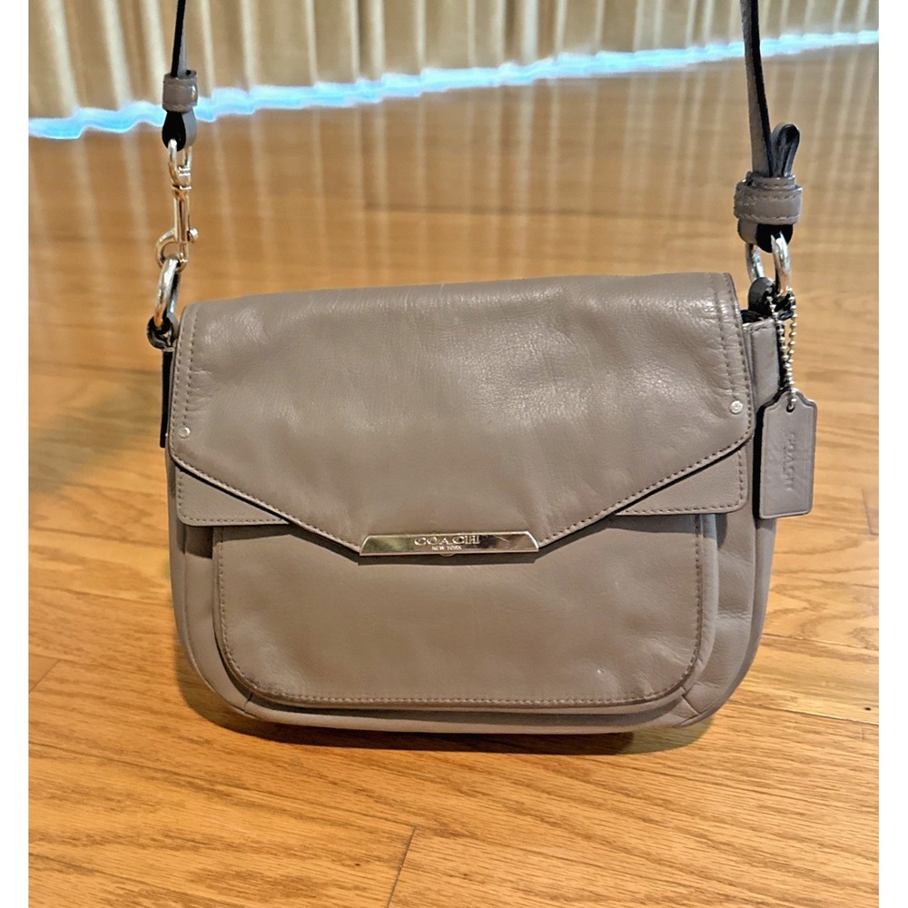 Coach Taylor Purse with Flap Leather Satchel Taupe Shoulder Bag Crossbody 10x7x3